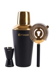 Vosco VSC-K3G 3 Parça Golden Bar Kokteyl Seti, Siyah - 1